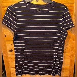 Lands' End Striped Navy and White Women's Top Medium